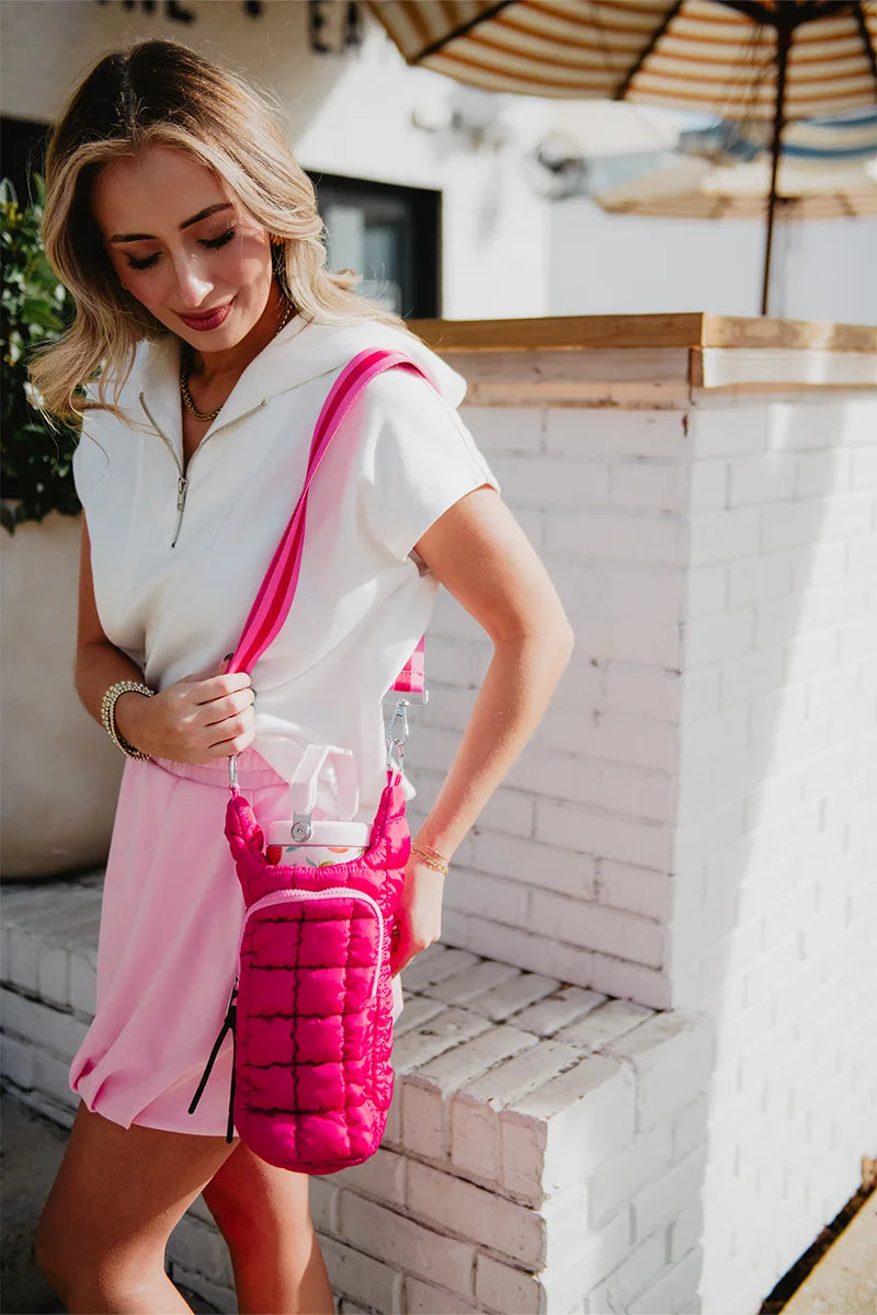 Hot Pink Wholesale Water Bottle Carrier Bag with Strap