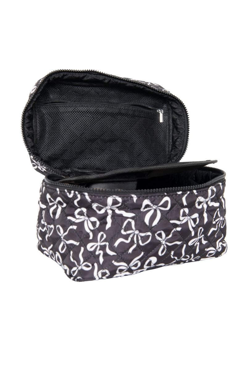 Black & White Coquette Bows Quilted Cosmetic Bag
