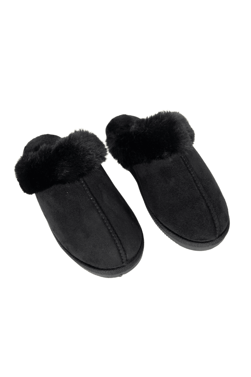 Black Faux Fur Women's Wholesale House Slippers