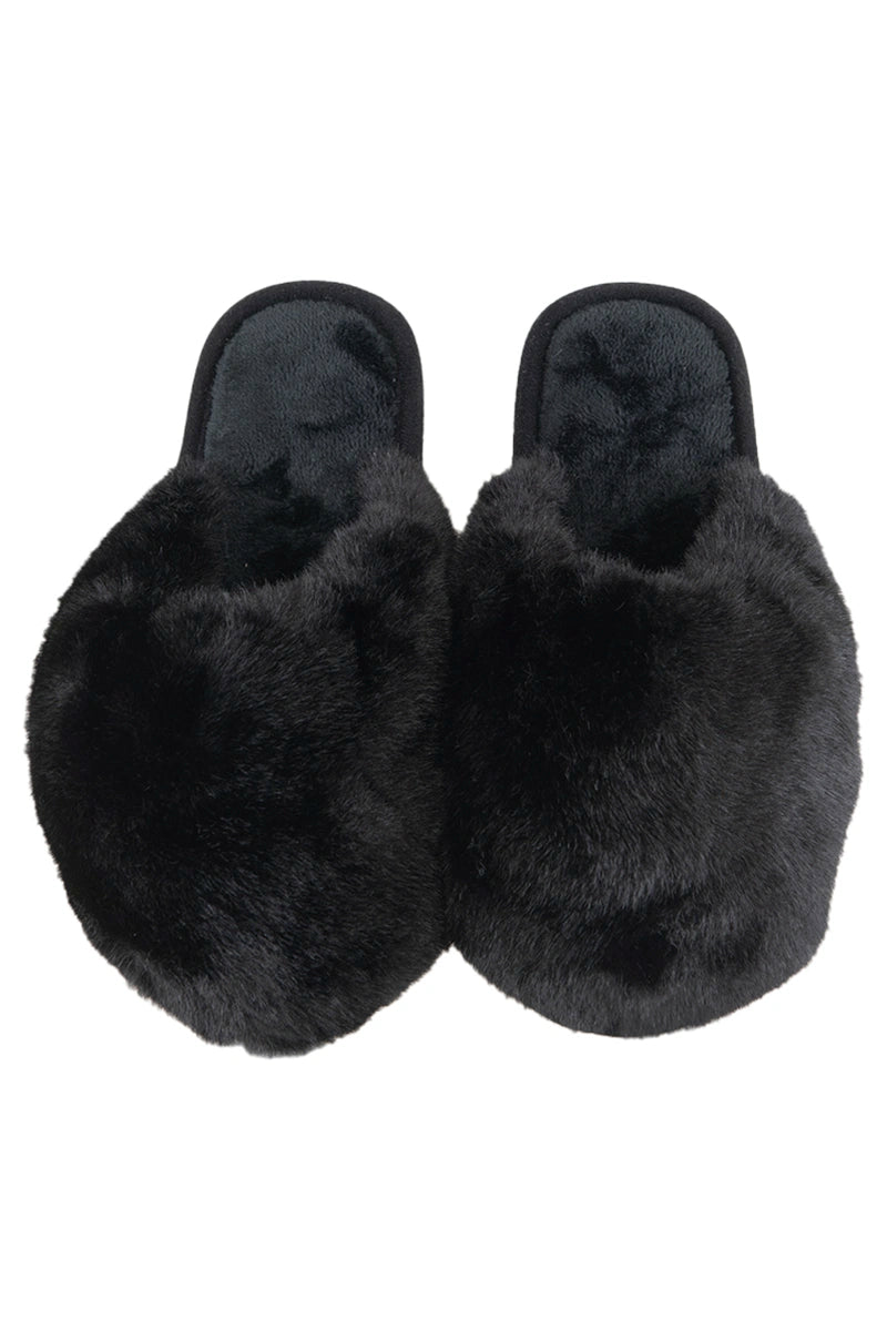 Black Faux Fur Jumbo Slippers for Women