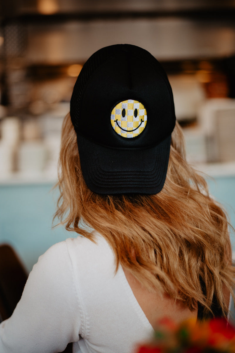 Yellow Checkered Happy Face Wholesale Foam Trucker Hat