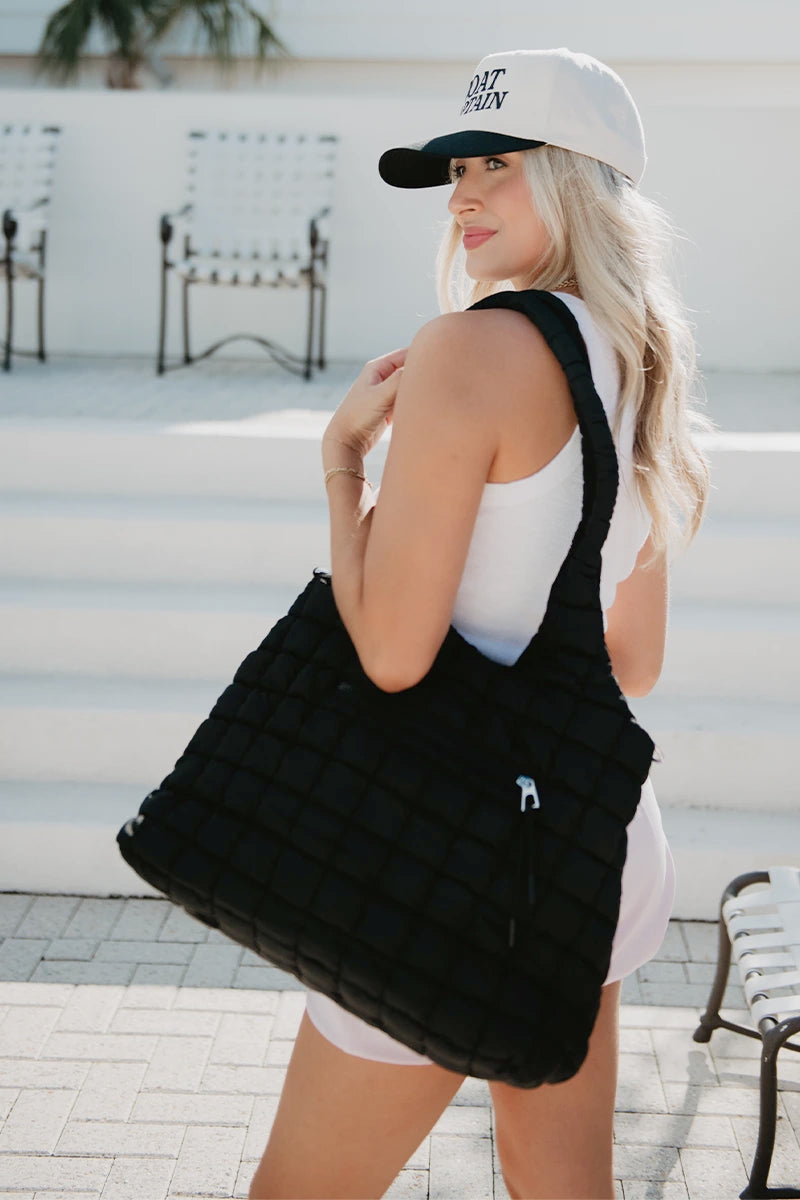 Black Rectangular Quilted Wholesale Puffer Tote