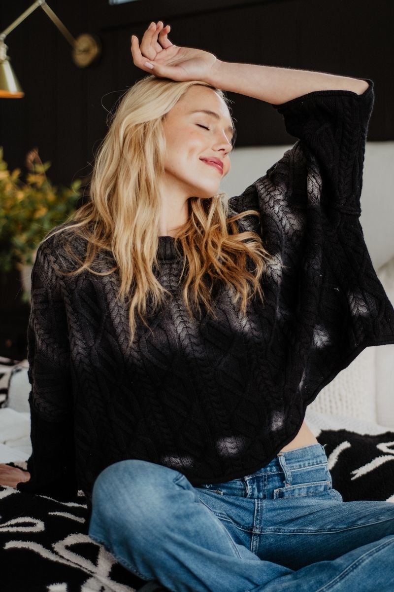 Black Slouchy Oversized Wholesale Lightweight Sweater