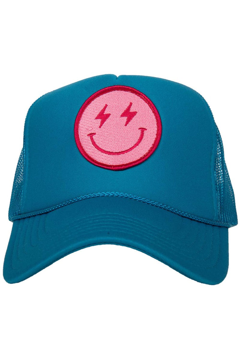 Hot Pink Lightning Happy Face Wholesale Foam Trucker Hat