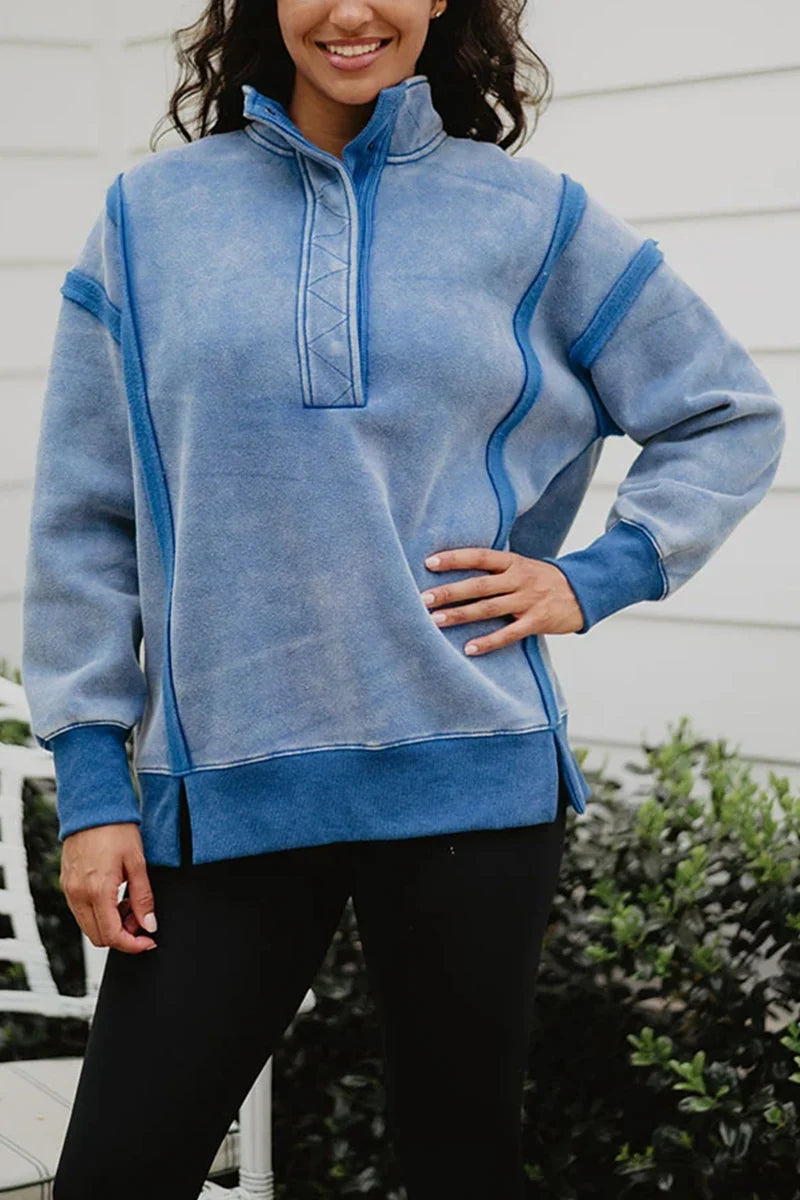Blue Vintage Wash Wholesale Pullover Sweatshirt