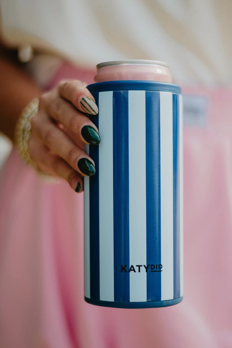 Light Blue and Navy Striped Slim Can Cooler