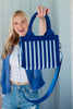Blue Striped Wholesale Structured Mini Tote Purse