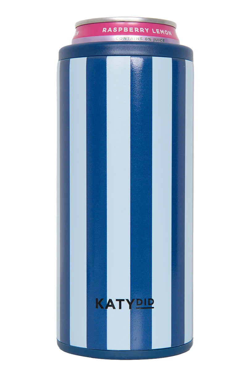 Light Blue and Navy Striped Slim Can Cooler