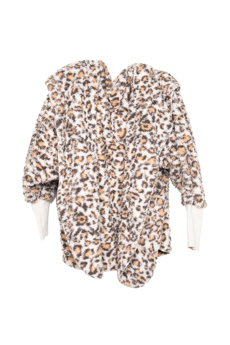Tan Leopard Hooded Body Wrap with Pockets