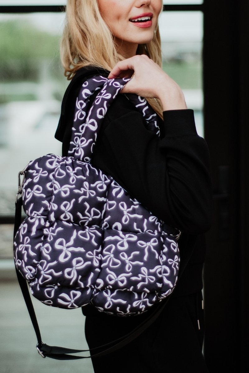 Black Bow Wholesale Mini Puffer Tote Bag