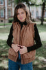 Brown Garment Washed Quilted Ruffle Sleeve Vests