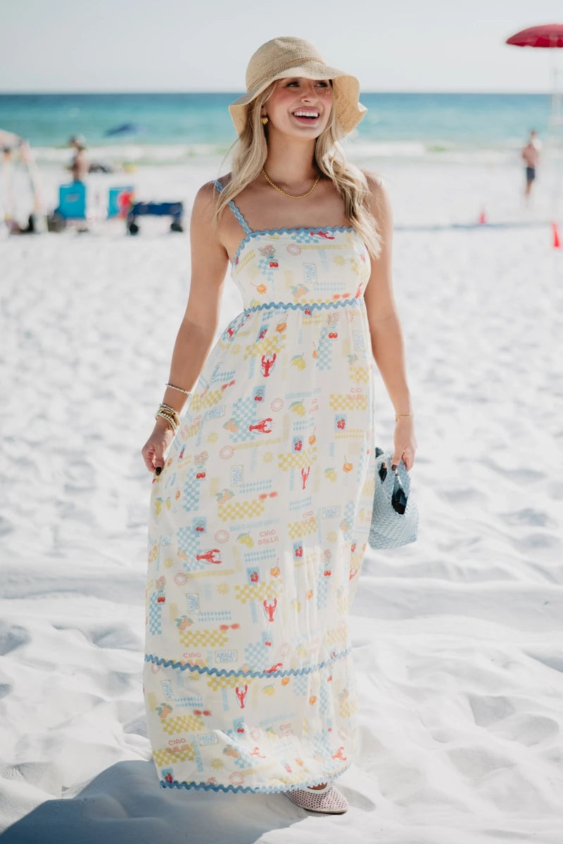 Italian Summer Wholesale Maxi Dress for Women (Yellow)