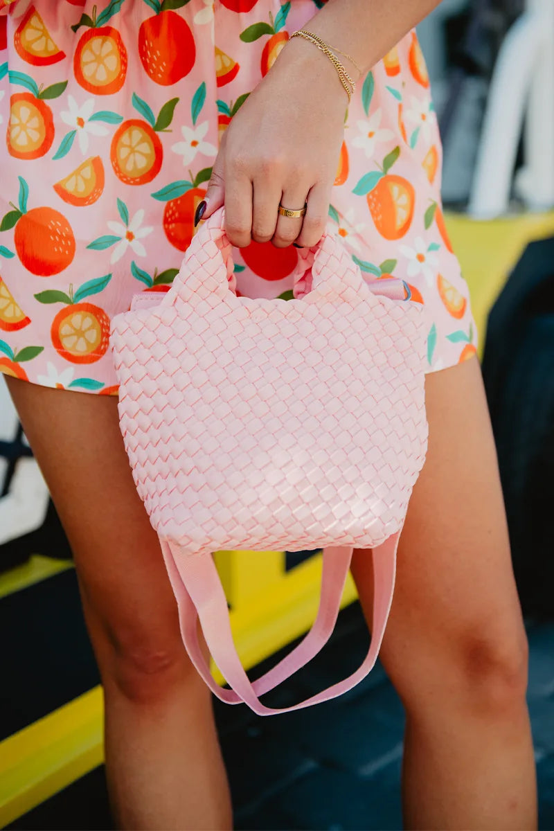 Light Pink Wholesale Woven Mini Bucket Bag