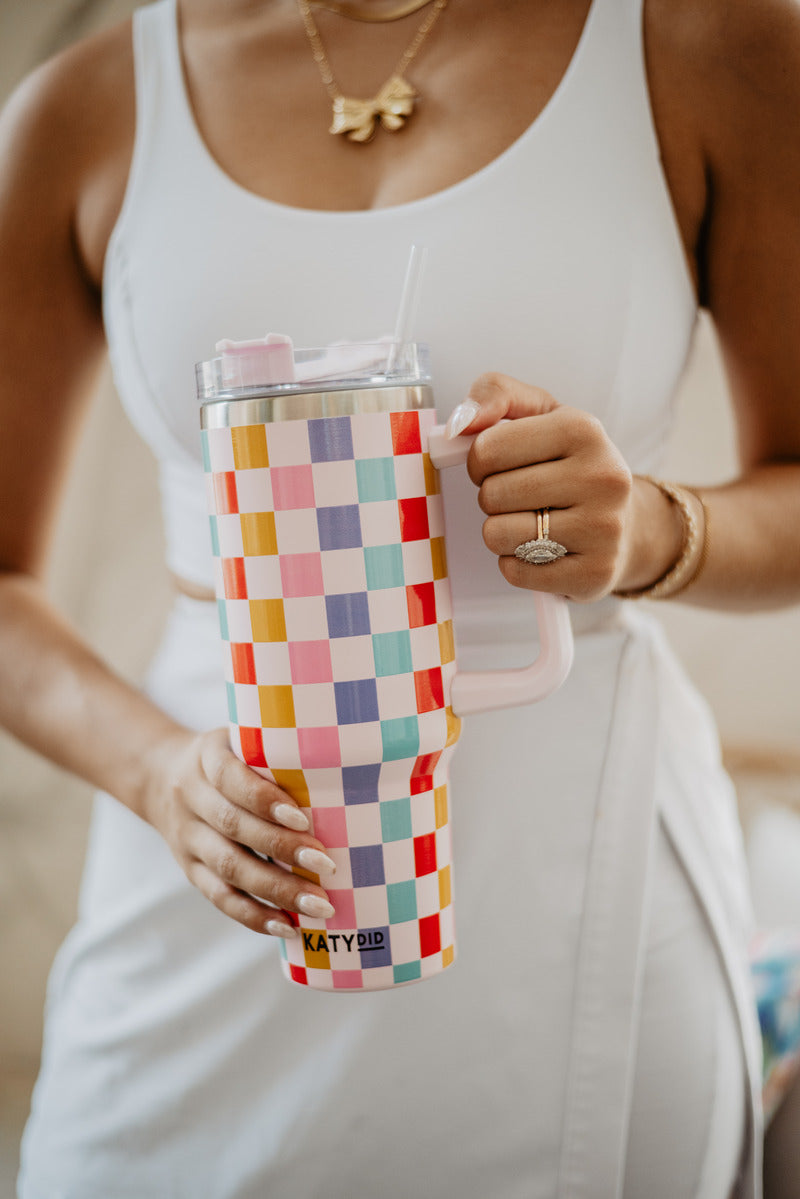 Multicolored Checkered Wholesale 40 Oz Coffee Tumbler Cup