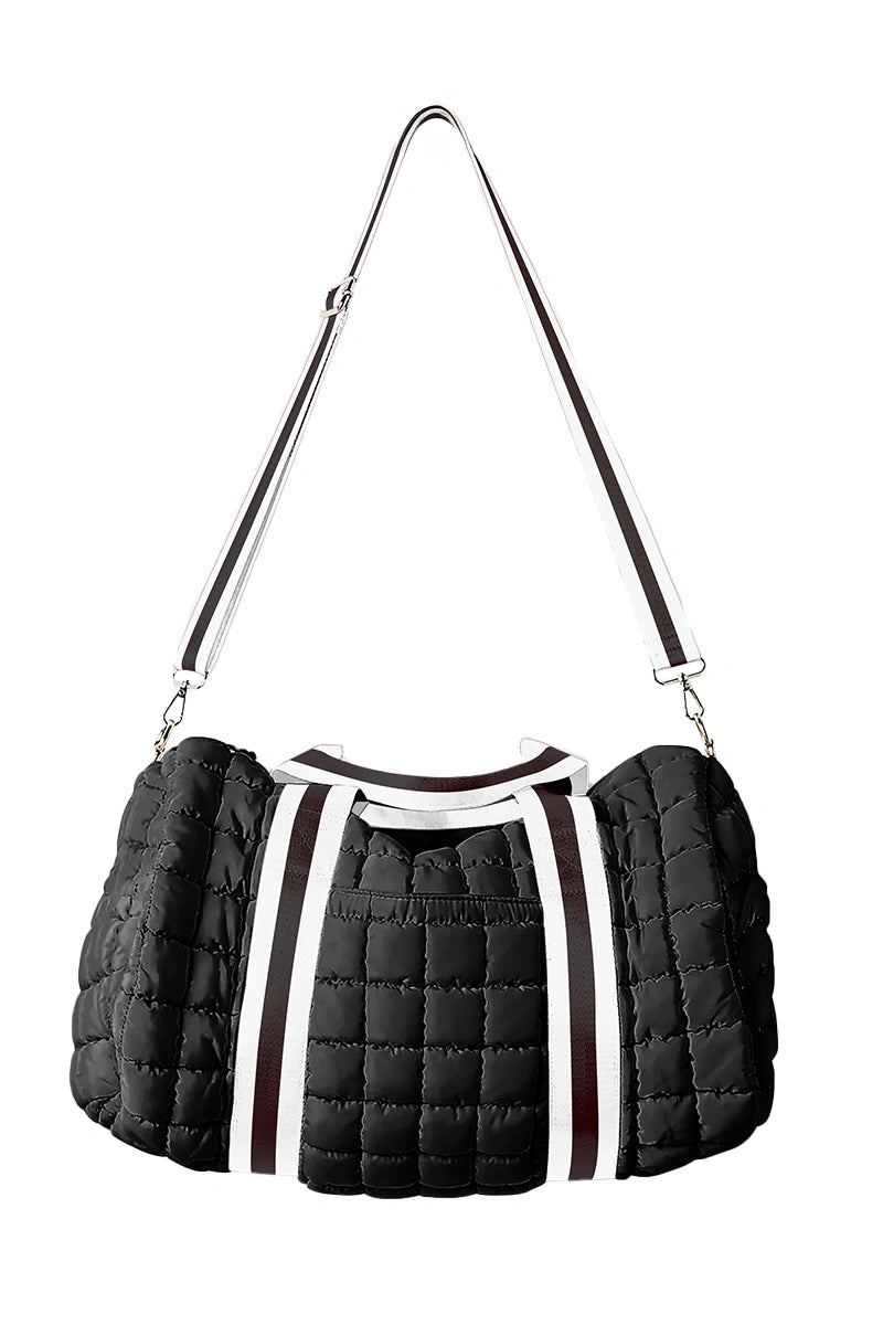 Black Striped Wholesale Quilted Duffel Bag