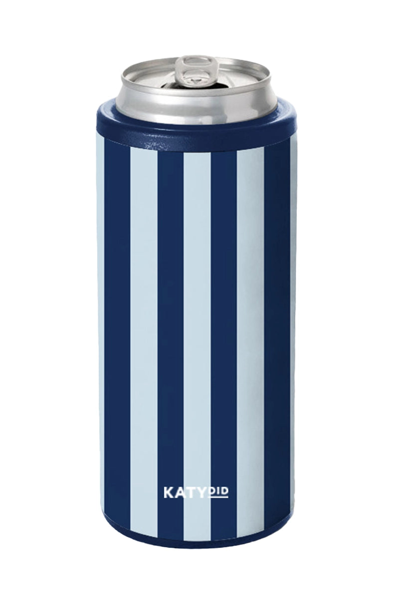 Light Blue and Navy Striped Slim Can Cooler