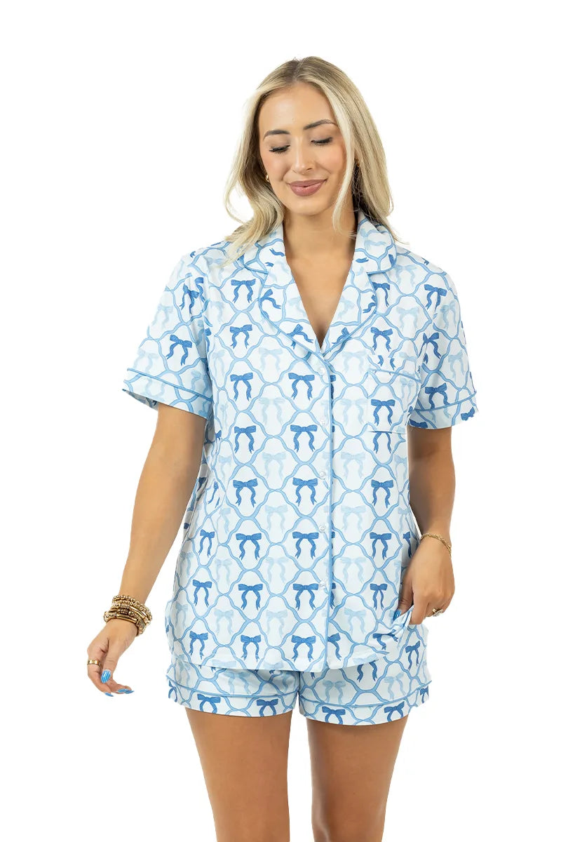 Light Blue Mini Bow Wholesale Pajamas Womens