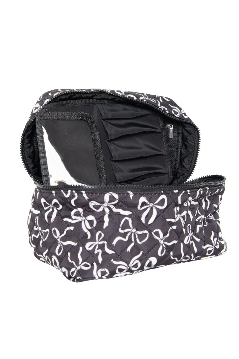 Black & White Coquette Bows Quilted Cosmetic Bag
