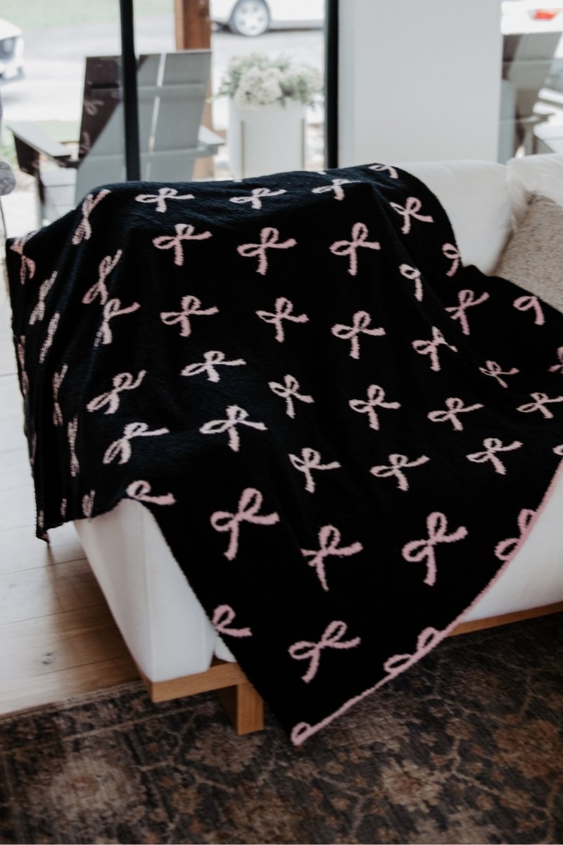 Pink and Black Bows Wholesale Double Sided Throw Blanket