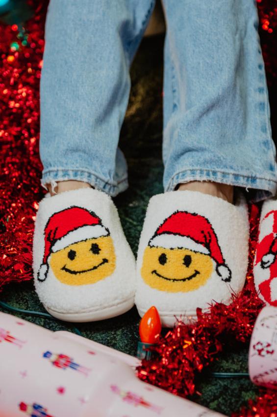 Santa Christmas Wholesale Happy Face Sherpa Slippers