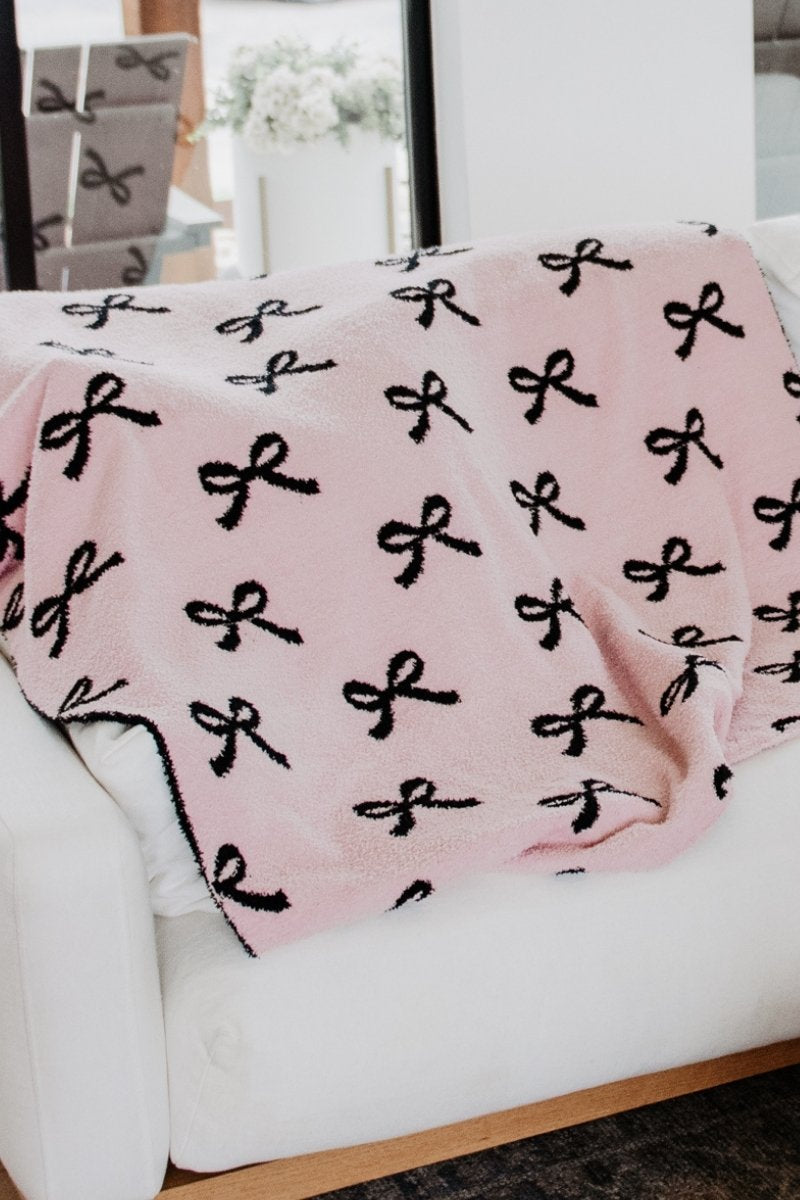 Pink and Black Bows Wholesale Double Sided Throw Blanket