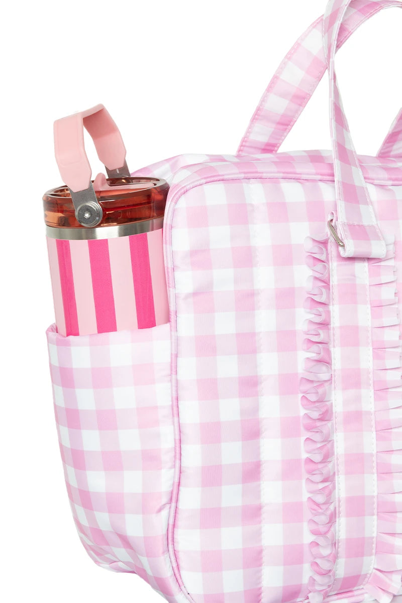 Light Pink Gingham Ruffle Wholesale Weekend Bags Women