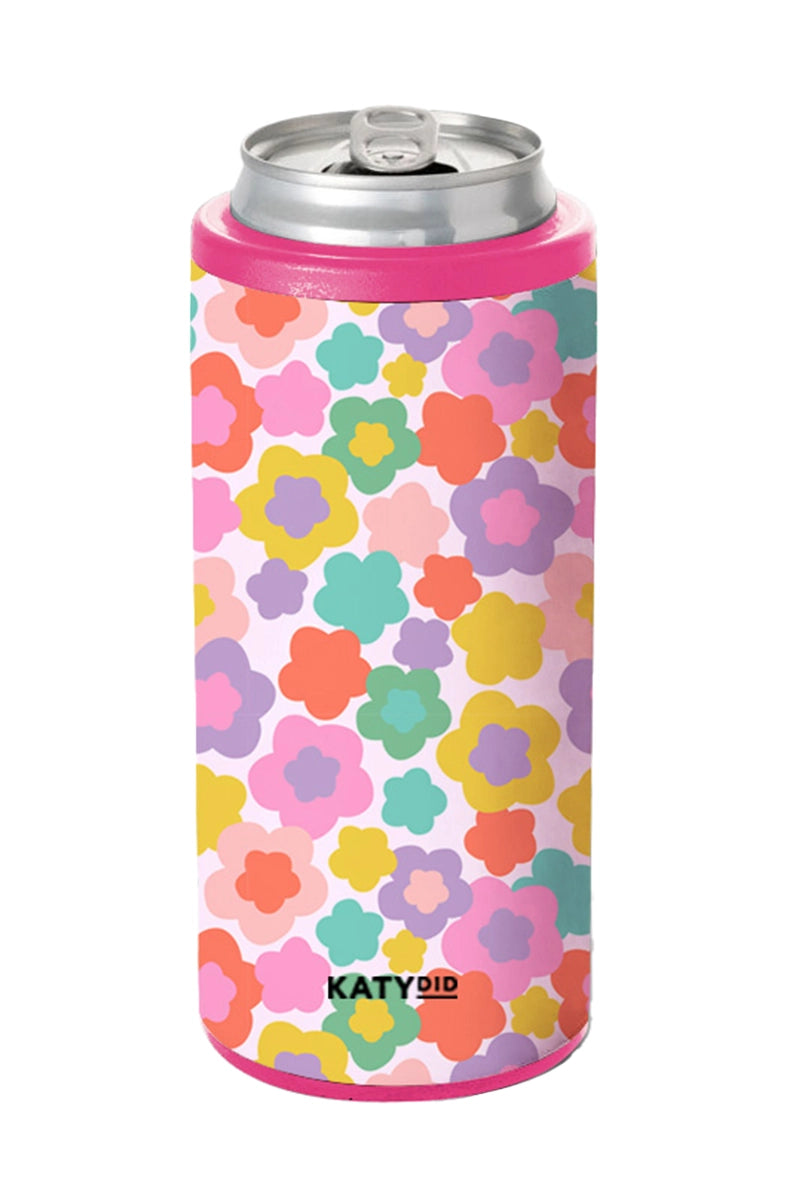 Groovy Multicolored Flowers Slim Can Cooler