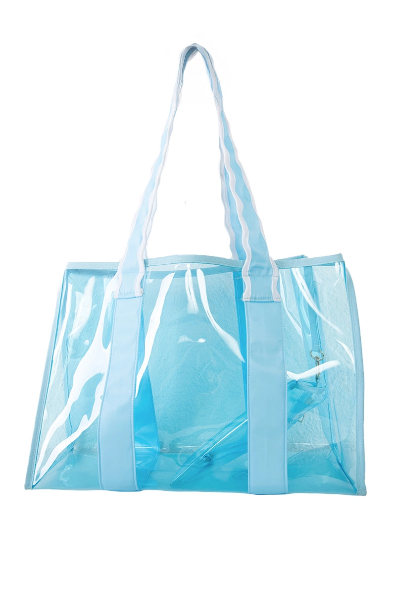 Light Blue Jelly Tote Wholesale with Scalloped Handle