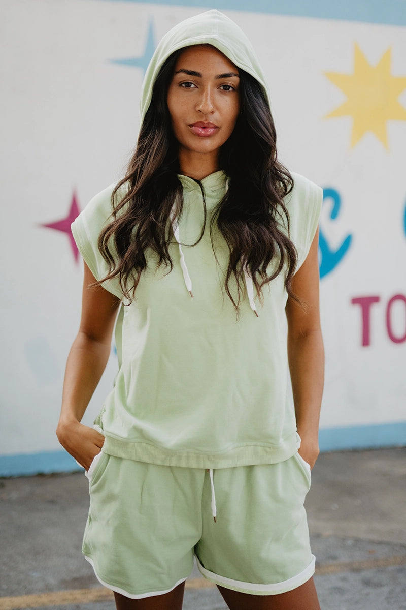 Lime Wholesale Contrast Hoodie Sleeveless Set