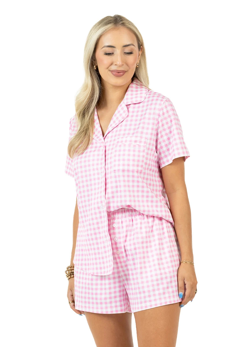 Light Pink Wholesale Plaid Pajama Set