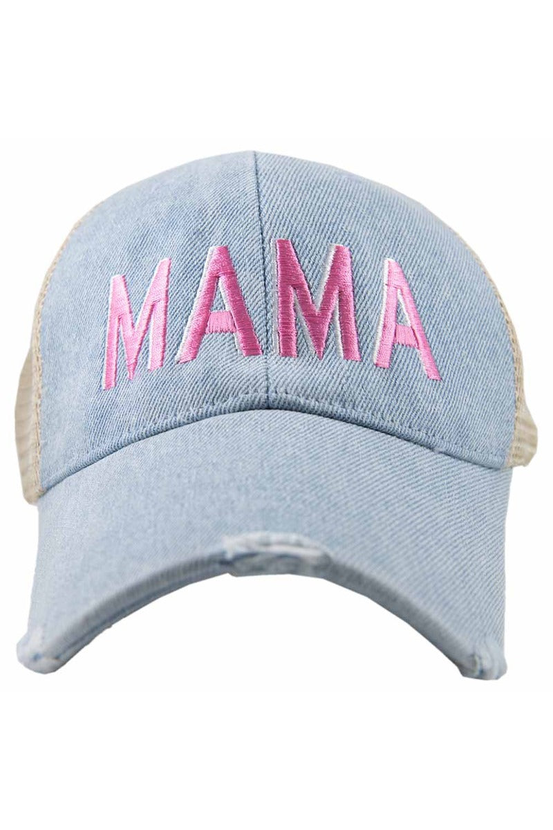 MAMA (Pink and White) Wholesale Denim Trucker Hat