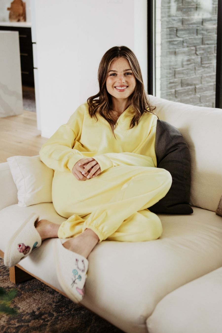 Yellow Women's Wholesale Half Zip Lounge Set