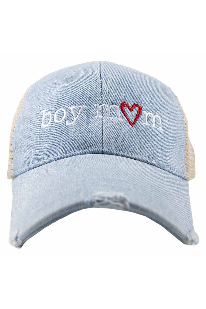 Boy Mom (Red Heart) Denim Wholesale Trucker Hat