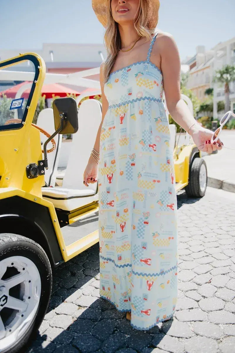 Light Blue Italian Summer Wholesale Flowy Maxi Dress