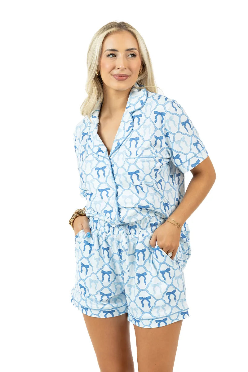 Light Blue Mini Bow Wholesale Pajamas Womens