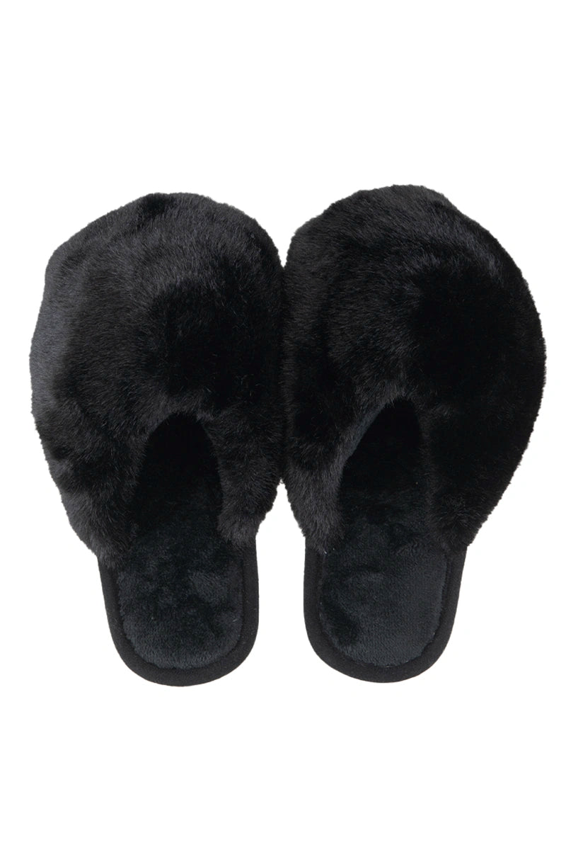 Black Faux Fur Jumbo Slippers for Women