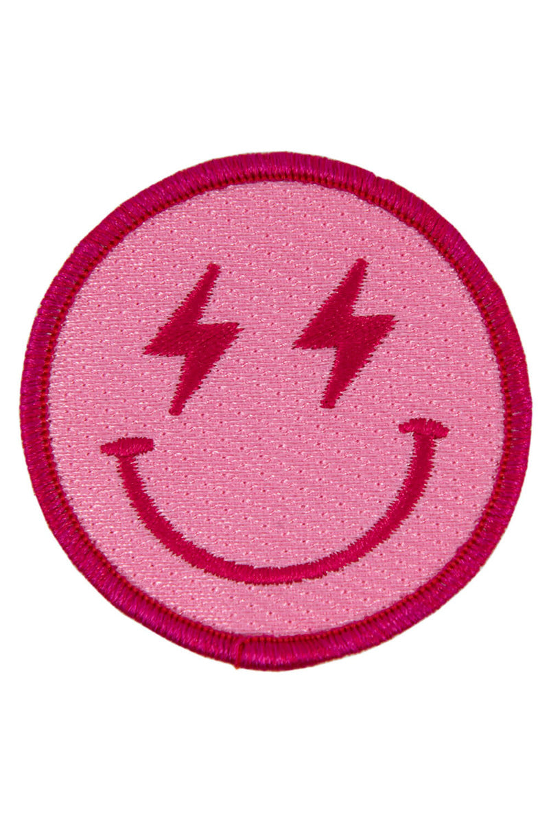 Hot Pink Lightning Happy Face Wholesale Hat Patches (SET OF 3)