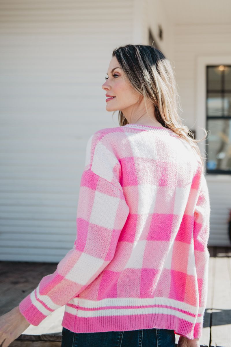Plaid Gold Button Knitted Wholesale Cardigan