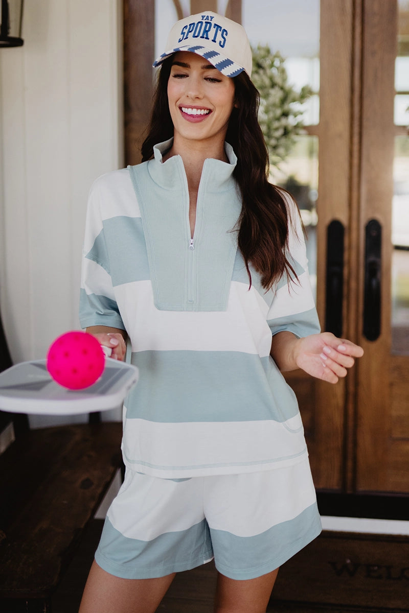 Seafoam Wholesale Rugby Striped Shorts Set