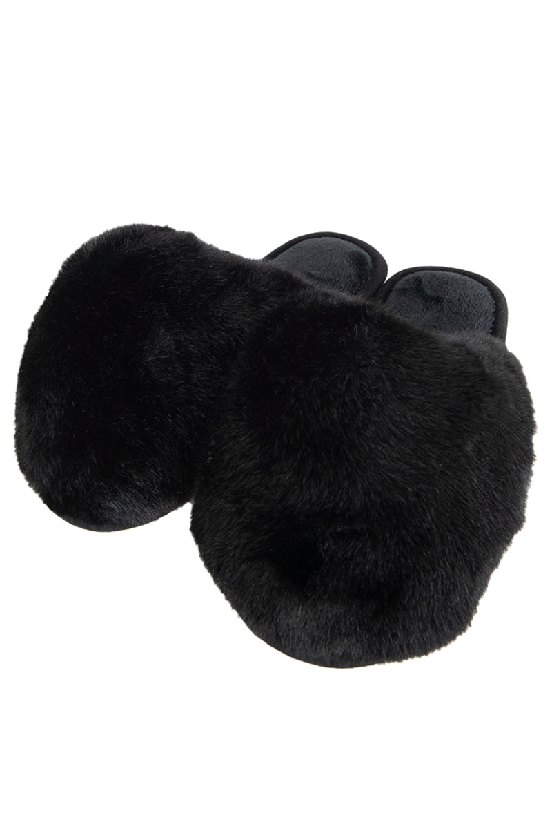 Black Faux Fur Jumbo Slippers for Women