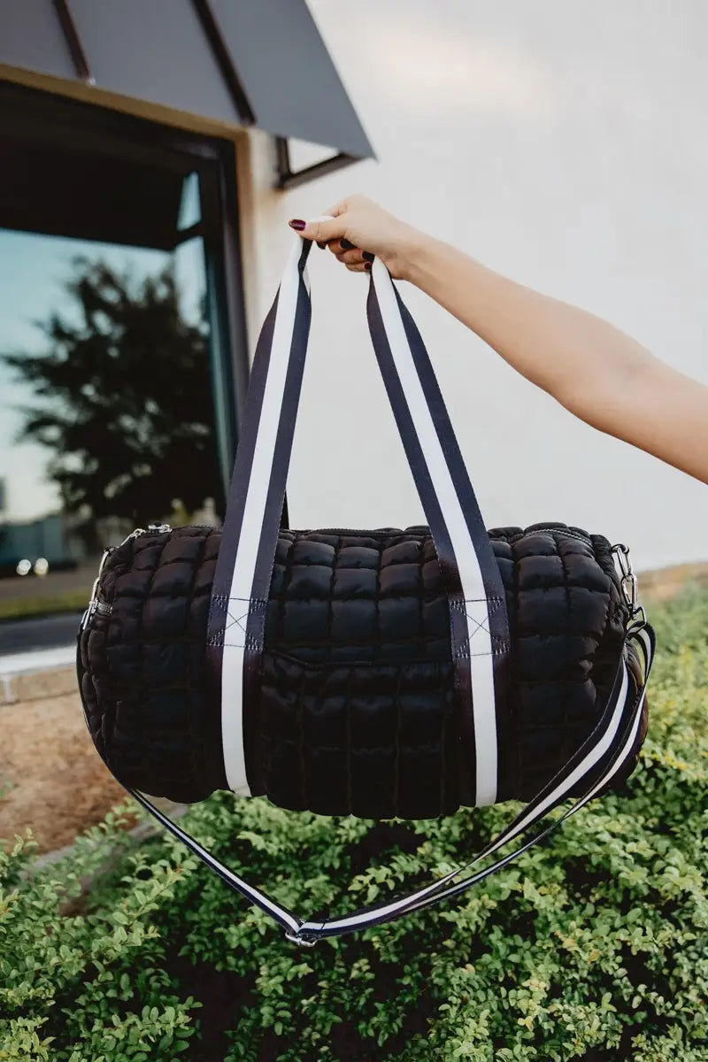 Black Striped Wholesale Quilted Duffel Bag