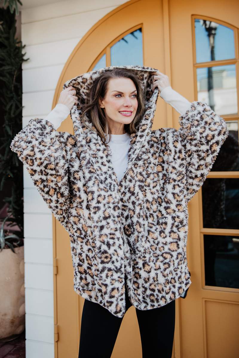 Tan Leopard Hooded Body Wrap with Pockets