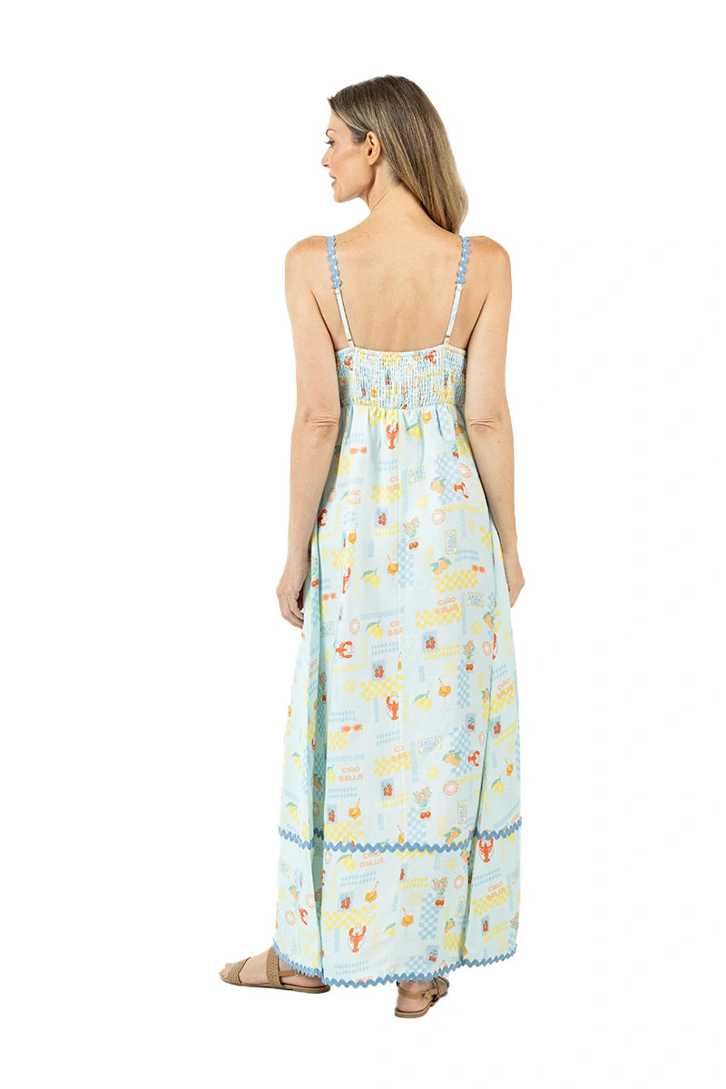 Light Blue Italian Summer Wholesale Flowy Maxi Dress