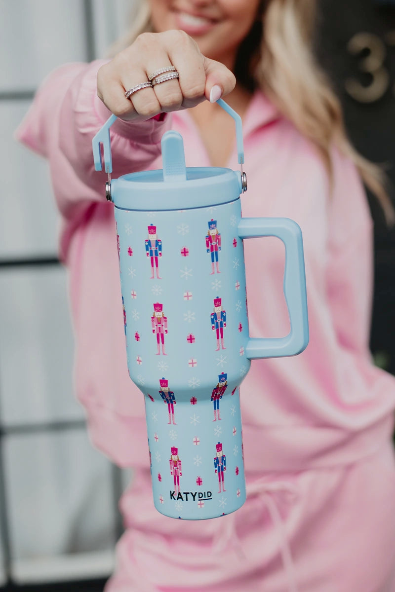 Nutcracker Light Blue Drink 38 Oz Tumbler with Lid Handle