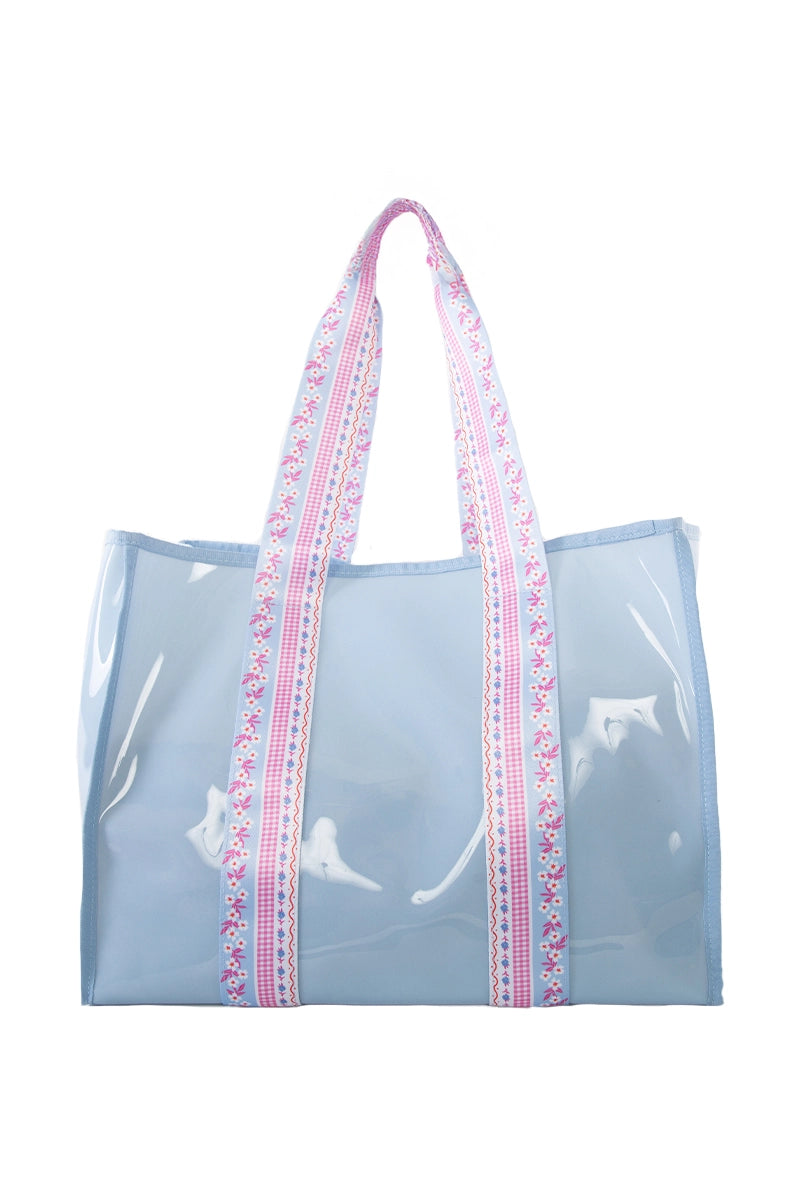 Light Blue Ribbon Handle Jelly Tote Bag Wholesale