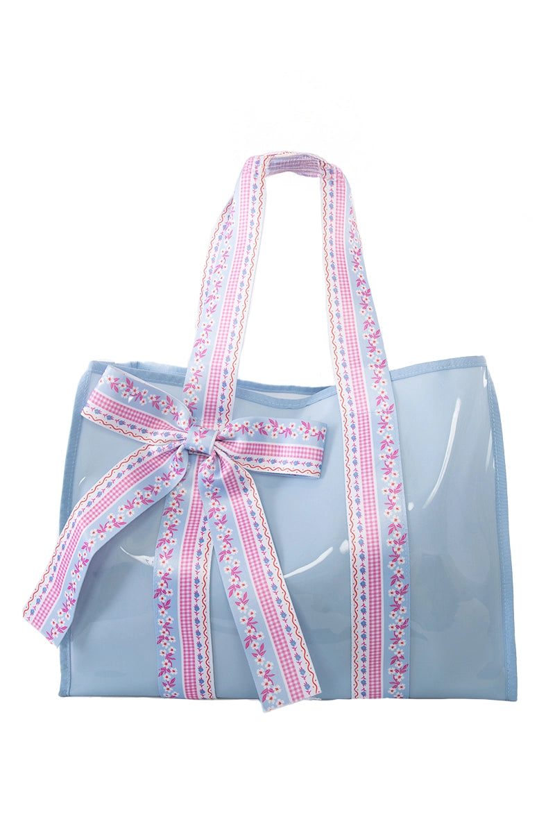 Light Blue Ribbon Handle Jelly Tote Bag Wholesale