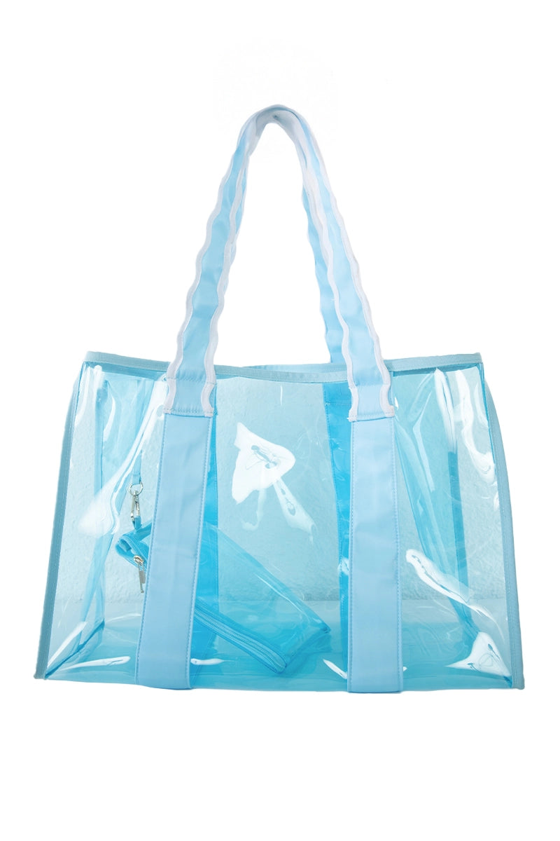 Light Blue Jelly Tote Wholesale with Scalloped Handle