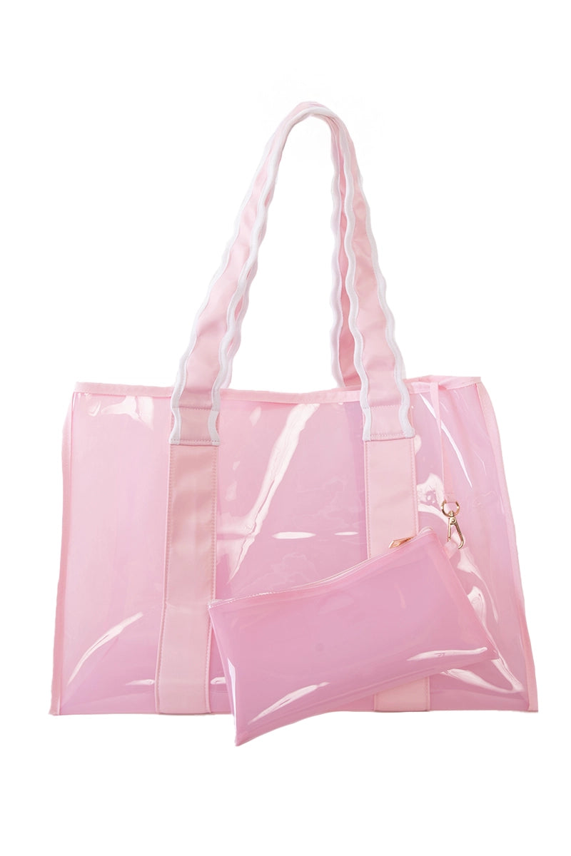 Light Pink Scalloped Handle Jelly Tote Bag For Boutiques
