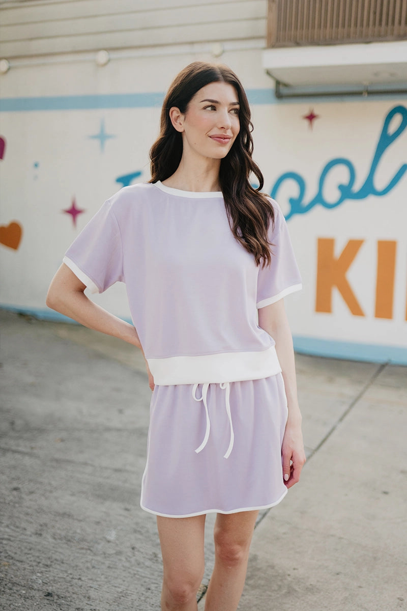 Light Purple and White Wholesale Contrast Skirt Set