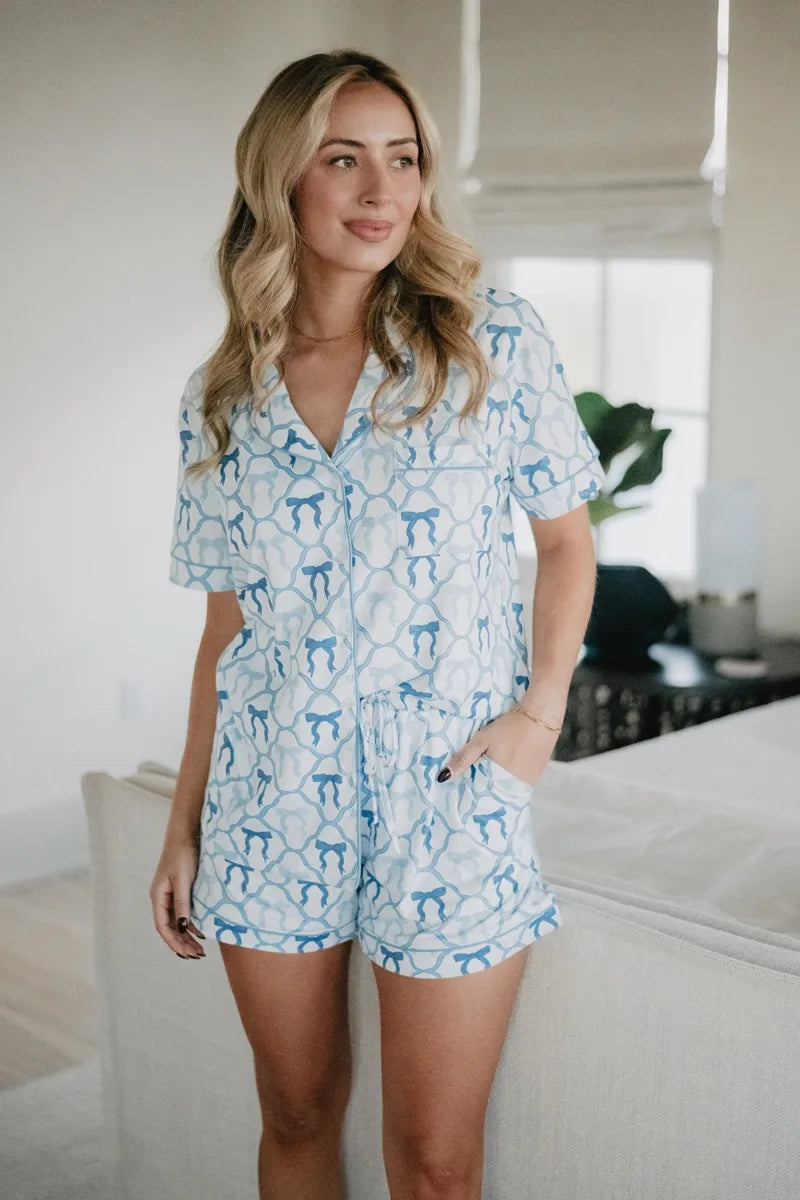 Light Blue Mini Bow Wholesale Pajamas Womens